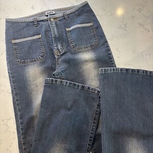 VTG Mastik 90s‎ Y2K Low Rise Flare Jeans Unique Waist Boho Hipster Womens Sz 30